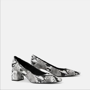 Zara snakeskin pointed block heels